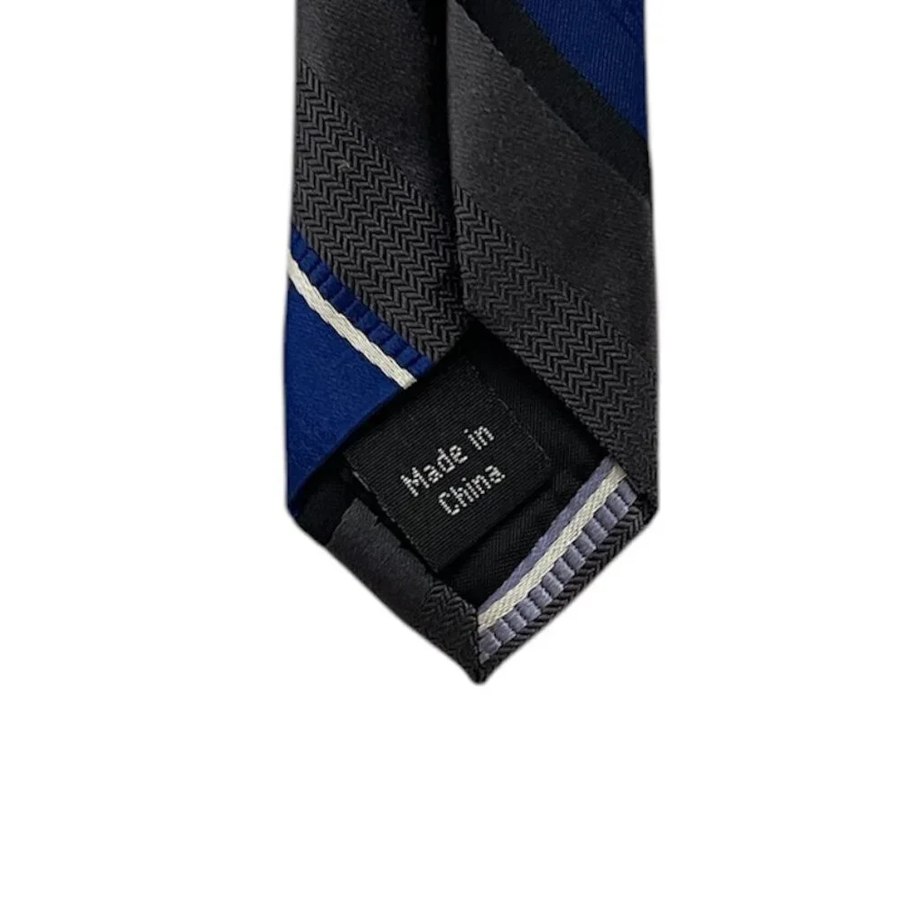 Michael Kors Neck Tie 100% Silk Striped Black/White/Blue